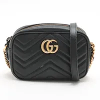 グッチ GGマーモント レザー チェーンショルダーバッグ ブラック