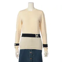 エルメス ウール ニット L アイボリー×ネイビー