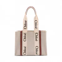 クロエ ウッディ ミディアム キャンバス トートバッグ ベージュ