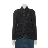 シャネル ココボタン ウール×ナイロン ジャケット 19年 38 ブラック×ゴールド