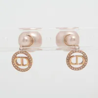 ディオール Dior Tribales  ディオール トライバル GP×ラインストーン×フェイクパール ピアス(両耳用) ゴールド×ピンク