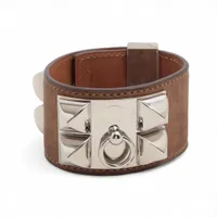 エルメス コリエドシアン GP×革 ブレスレット □P:2012 ブラウン×シルバー