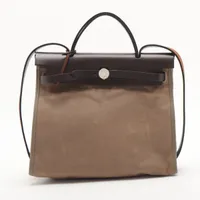 エルメス エールバッグジップPM トワルオフィシエ ベージュ シルバー金具