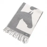 エルメス ラブストーリー カシミヤ マフラー グレー×アイボリー