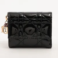 ディオール レディディオール カナージュ ロータス パテントレザー コンパクトウォレット ブラック