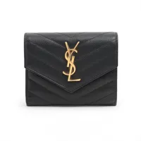 サンローランパリ Vステッチ YSLロゴ INN403943 レザー コンパクトウォレット ブラック