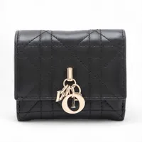 ディオール レディディオール カナージュ レザー コンパクトウォレット ブラック