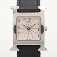 エルメス Hウォッチ HH1.210 SS×革 QZ シルバー文字盤