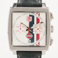 タグホイヤー モナコ ヴィンテージ CW2118 SS×革 AT ホワイト文字盤