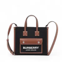 バーバリー ミニ フレヤトート キャンバス 2WAYハンドバッグ ブラック