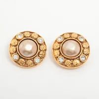 シャネル GP×ラインストーン×フェイクパール イヤリング(両耳用) 2480 ゴールド