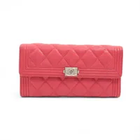 シャネル ボーイシャネル キャビアスキン ピンク シルバー金具