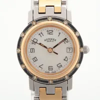 エルメス クリッパーナクレ CL4.222 SS×GP QZ ホワイトシェル文字盤