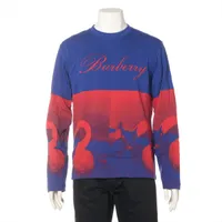 バーバリー コットン ロングTシャツ S ブルー×レッド