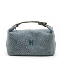 エルメス ブリッド ア ブラック GM ウール ブルー シルバー金具