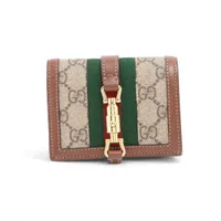 グッチ ジャッキー 645536 PVC×レザー コンパクトウォレット ブラウン×ベージュ