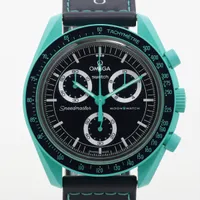 オメガ×スウォッチ スピードマスター ミッション オン アース ポーラライツ SO33L103 CE×ナイロン QZ ブルー文字盤