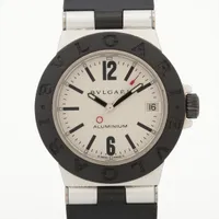 ブルガリ アルミニウム AL32TA AL×ラバー QZ シルバー文字盤