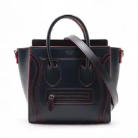 セリーヌ ラゲージ ナノショッパー レザー 2WAYハンドバッグ ネイビー