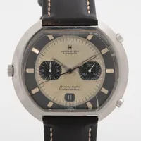 ハミルトン クロノマチック SS×社外革 AT シルバー文字盤
