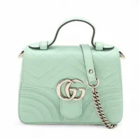 グッチ GGマーモント レザー 2WAYハンドバッグ グリーン