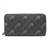 グッチ GGスプリーム 575135 PVC×レザー ラウンドジップウォレット ブラック