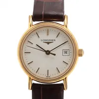 ロンジン プレサンス L4.136.2 GP×社外革 QZ ホワイト文字盤