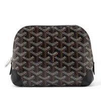 ゴヤール ヘリンボーン ヴァンドーム コスメティックポーチ PVC×レザー ポーチ ブラック×ブラウン