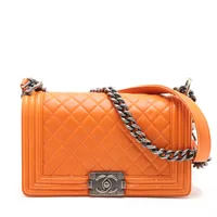 シャネル ボーイシャネル25 ラムスキン オレンジ ガンメタリック金具
