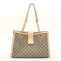 グッチ GGスプリーム パドロック PVC チェーントートバッグ ベージュ
