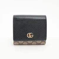 グッチ ダブルGバタフライ 598587 PVC×レザー コンパクトウォレット ブラック×ベージュ