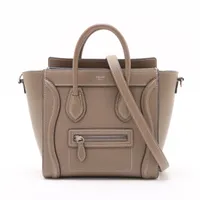 セリーヌ ラゲージ ナノショッパー レザー 2WAYハンドバッグ グレージュ