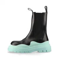 ボッテガヴェネタ タイヤ レザー サイドゴアブーツ 42 ブラック×ライトブルー