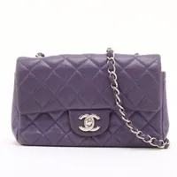シャネル ミニマトラッセ20 ラムスキン パープル シルバー金具
