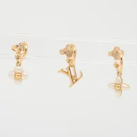 ルイ・ヴィトン ピアス LVフローラグラム セット3 M01025 GP×フェイク