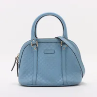 グッチ マイクログッチシマ レザー 2WAYハンドバッグ ブルー