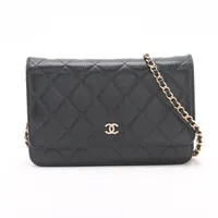 シャネル マトラッセ キャビアスキン ブラック ゴールド金具