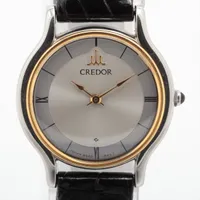セイコー クレドール 8420-0150 YG×SS ×革 QZ シルバー文字盤