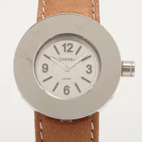 シャネル ラロンド SS×革 QZ シルバー文字盤