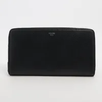 セリーヌ レザー ラウンドジップウォレット ブラック×イエロー