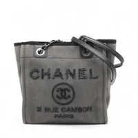 シャネル ドーヴィルPM キャンバス グレー シルバー金具