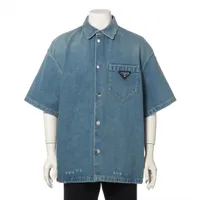 プラダ トライアングルロゴ コットン デニムシャツ 21年 XXXL ブルー