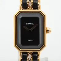 シャネル プルミエールM GP×革 QZ ブラック文字盤