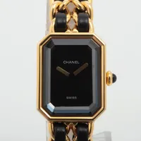 シャネル プルミエールS GP×革 QZ ブラック文字盤