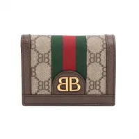 グッチ×バレンシアガ ザ ハッカープロジェクト 680385 PVC×レザー コンパクトウォレット ベージュ×ブラウン