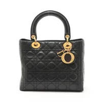 クリスチャンディオール レディディオール カナージュ レザー ハンドバッグ ブラック