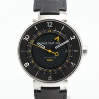 ルイ・ヴィトン タンブール ムーン GMT Q8D30 SS×革 AT ブラック文字盤
