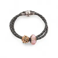 パンドラ 925×革 ブレスレット グレー×シルバー