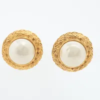 シャネル GP×フェイクパール イヤリング(両耳用) ゴールド