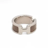 エルメス オランプ GP×革 リング M シルバー×エトゥープ